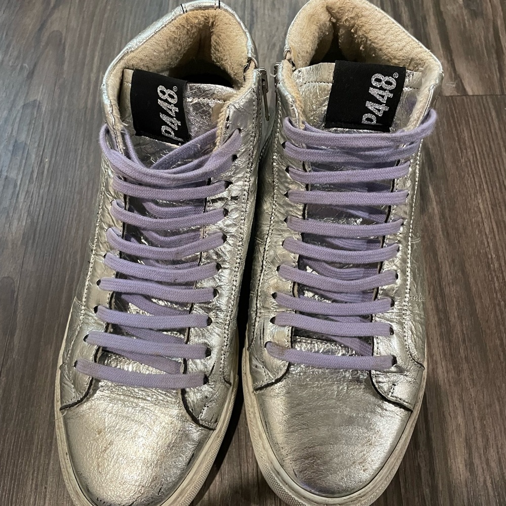 p448 silver zebra high tops